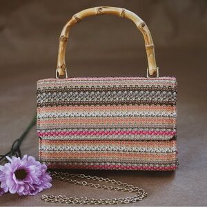 ✨ STRIPED MULTICOLOR HANDBAG WITH BAMBOO HANDLE